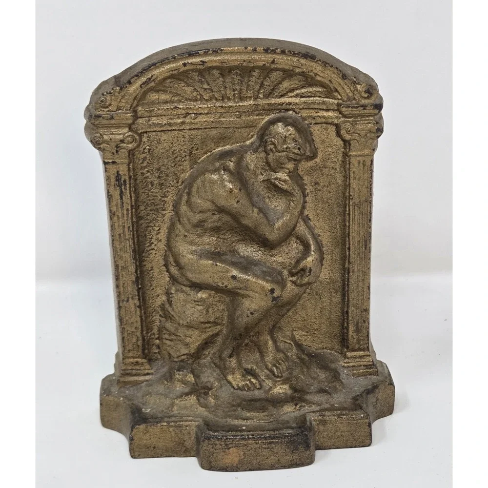 Vintage Cast Iron Rodin Thinker Bookend Architectural Niche 6in Single